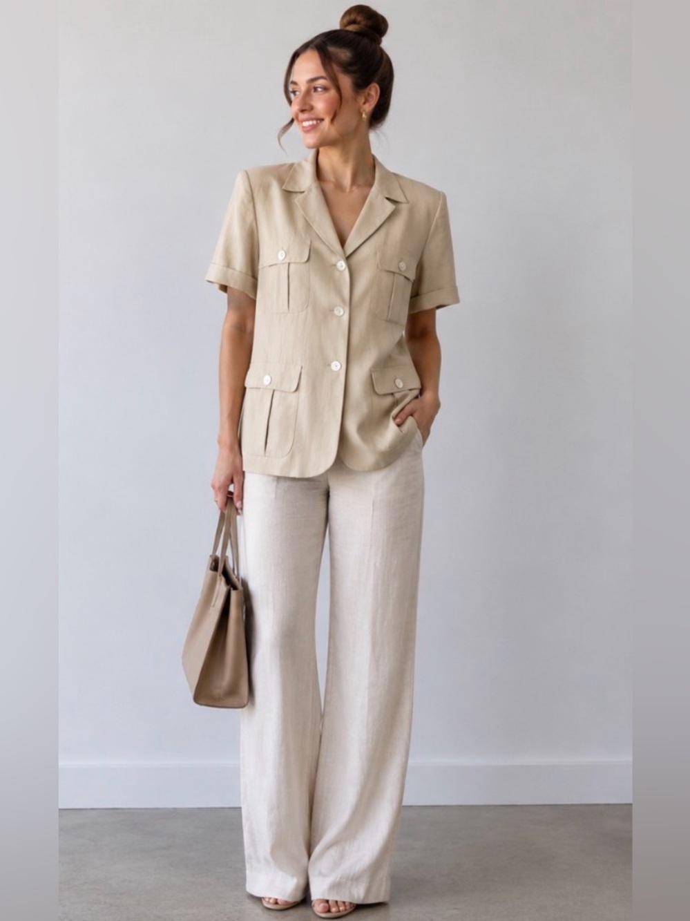 Talbots Pure Silk Tan Beige Blazer Blouse Safari Style Talbots Blazer